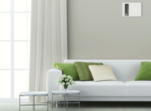 living room with Cadet Apex 72 heater