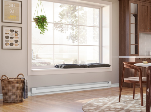 multi-watt baseboard heater under window