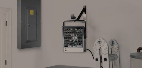 A Garage and Workshop heater mounted to a wall