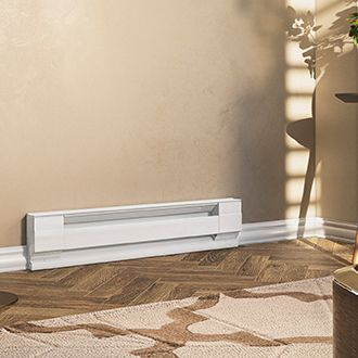 A living space with a Cadet Electric Baseboard heater mounted onto the wall